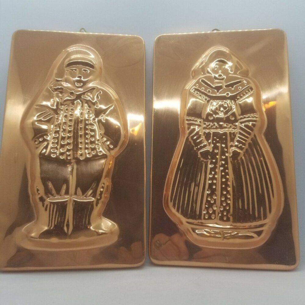 Vintage Copper Chocolate Mold Tins Traditional Dutch Boy and Girl Set of 2